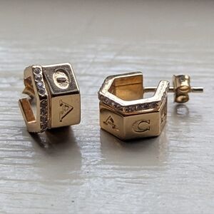 COACH Crystal Huggie Tricolor Earrings Gold Plated Brass $88 ❤️